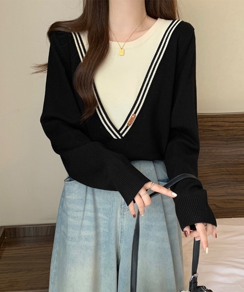 Doux Belle(ドゥーベル)の「レイヤード風ニットトップス(ニット/セーター・レディース・ブラック系その他/ブラック・FREE)」の8枚目の写真