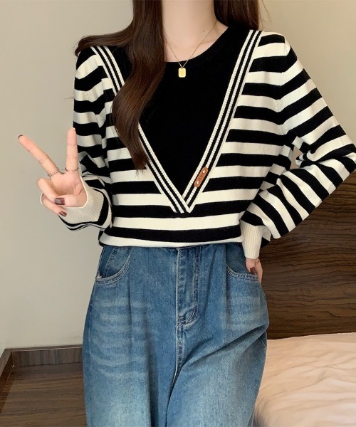 Doux Belle(ドゥーベル)の「レイヤード風ニットトップス(ニット/セーター・レディース・ブラック系その他/ブラック・FREE)」の15枚目の写真
