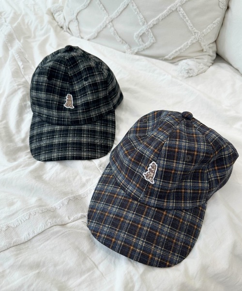 DOUBLE NAME（ダブルネーム）の「【m:rex】ミニ恐竜ワッペンチェックキャップ（キャップ・レディース・ライトグレー/ブラック・FREE）」の9枚目の写真