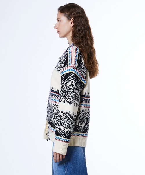 DOUBLE STANDARD CLOTHING（ダブルスタンダードクロージング）の「ノルディックハイネックガウン（ニット/セーター・レディース・ブラック/アイボリー・FREE）」の5枚目の写真