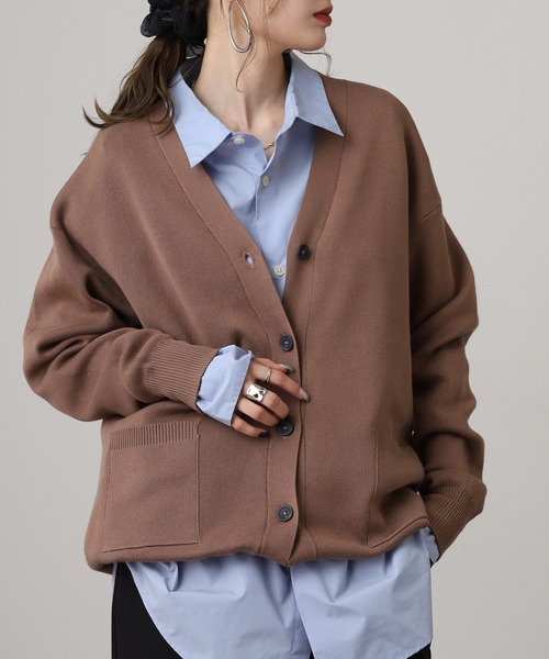 OMNES（オムネス）の「スウェットライクニットVネック長袖カーディガン（カーディガン/ボレロ・レディース・ブラック/モカ/グレー・FREE）」の13枚目の写真