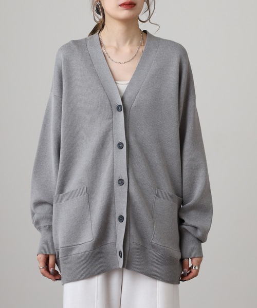 OMNES（オムネス）の「スウェットライクニットVネック長袖カーディガン（カーディガン/ボレロ・レディース・ブラック/モカ/グレー・FREE）」の18枚目の写真