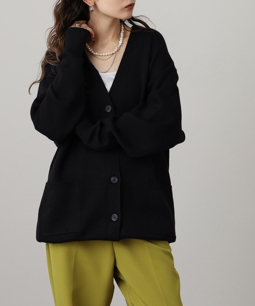 OMNES（オムネス）の「スウェットライクニットVネック長袖カーディガン（カーディガン/ボレロ・レディース・ブラック/モカ/グレー・FREE）」の6枚目の写真