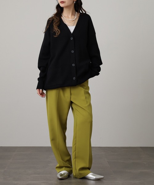 OMNES（オムネス）の「スウェットライクニットVネック長袖カーディガン（カーディガン/ボレロ・レディース・ブラック/モカ/グレー・FREE）」の7枚目の写真