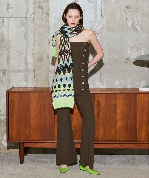 MAISON SPECIAL（メゾンスペシャル）の「Mokemoke Argyle Muffler / モケモケアーガイルマフラー（マフラー・レディース・グリーン/ブルー/グレー・FREE）」の4枚目の写真