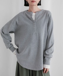 [新色追加]スウェットライクヘンリーネックニット【サスティナブル】