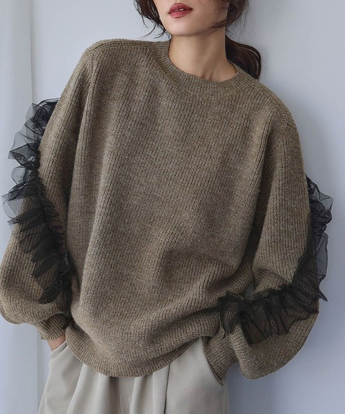 セール】【2025AW】チュールフリルリボン ニット プルオーバー（ニット