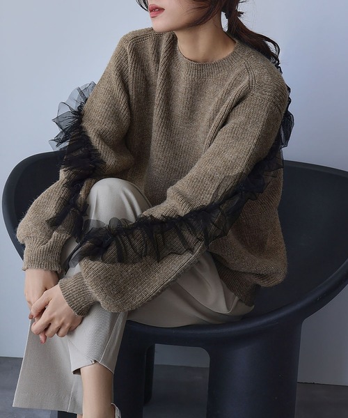 セール】【2025AW】チュールフリルリボン ニット プルオーバー（ニット