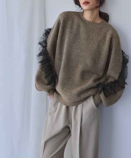 セール】【2025AW】チュールフリルリボン ニット プルオーバー（ニット
