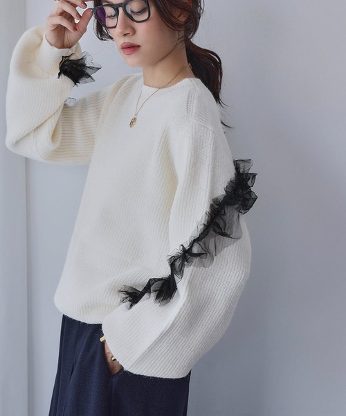 セール】【2025AW】チュールフリルリボン ニット プルオーバー（ニット