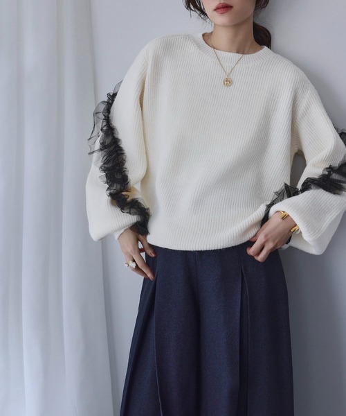 セール】【2025AW】チュールフリルリボン ニット プルオーバー（ニット