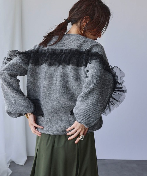 セール】【2025AW】チュールフリルリボン ニット プルオーバー（ニット