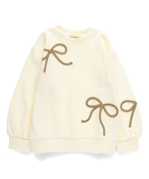 BRANSHES（ブランシェス）の「リボンコード刺繍トレーナー（スウェット・キッズ・杢グレー/アイボリー・100/110/90/140/120/130/150）」の4枚目の写真