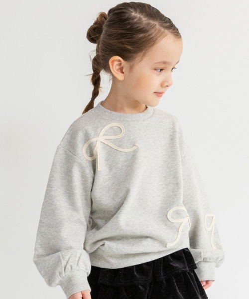 BRANSHES（ブランシェス）の「リボンコード刺繍トレーナー（スウェット・キッズ・杢グレー/アイボリー・100/110/90/140/120/130/150）」の2枚目の写真