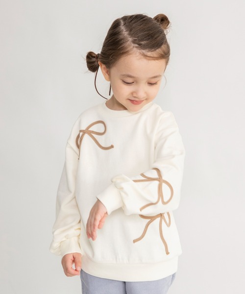 BRANSHES（ブランシェス）の「リボンコード刺繍トレーナー（スウェット・キッズ・杢グレー/アイボリー・100/110/90/140/120/130/150）」の14枚目の写真