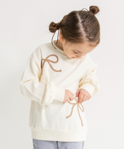 BRANSHES（ブランシェス）の「リボンコード刺繍トレーナー（スウェット・キッズ・杢グレー/アイボリー・100/110/90/140/120/130/150）」の15枚目の写真