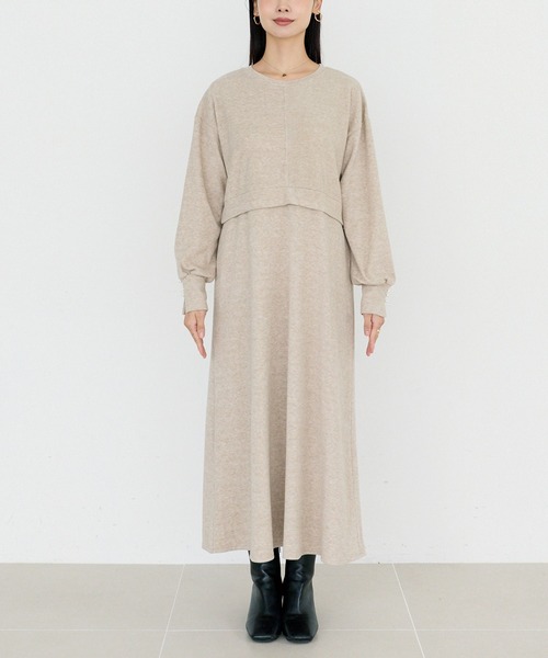 LAVEANGE(ラビアンジェ)の「袖パールニットライクワンピース(ワンピース・レディース・ベージュ/ブラック・M/LL/3L/4L/5L)」の19枚目の写真