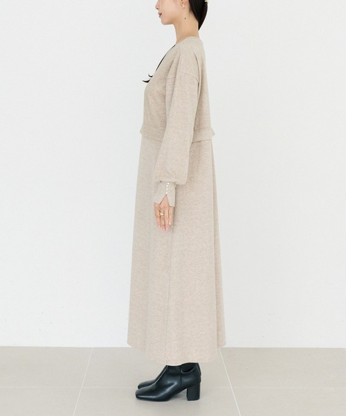 LAVEANGE(ラビアンジェ)の「袖パールニットライクワンピース(ワンピース・レディース・ベージュ/ブラック・M/LL/3L/4L/5L)」の20枚目の写真