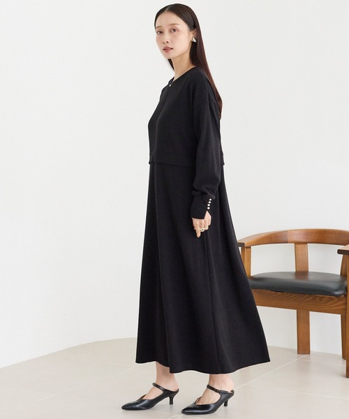LAVEANGE(ラビアンジェ)の「袖パールニットライクワンピース(ワンピース・レディース・ベージュ/ブラック・M/LL/3L/4L/5L)」の16枚目の写真