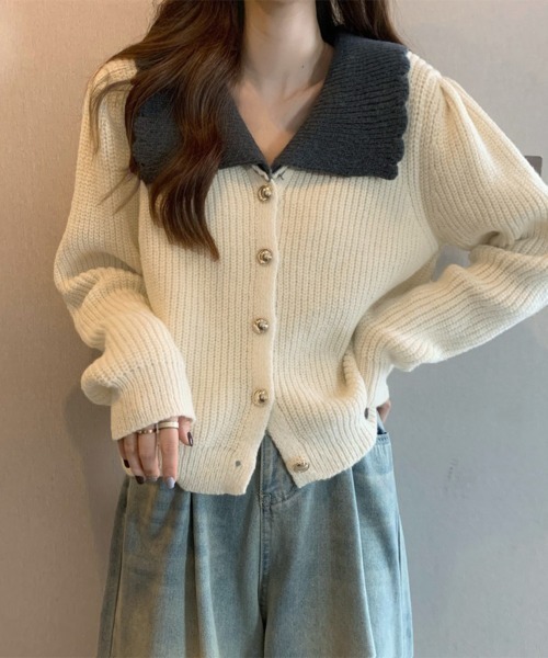 Miniministore(ミニミニストア)の「ニットカーディガン レディース 大きめ襟(ニット/セーター・レディース・スモークピンク/ダークグレー/ラベンダー/アイボリー・FREE)」の2枚目の写真