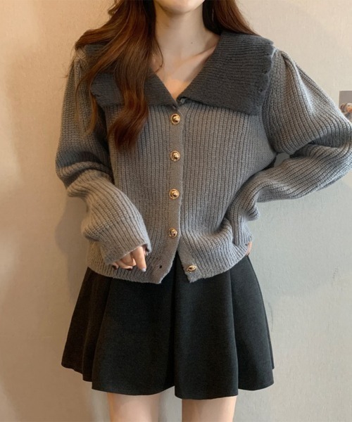 Miniministore(ミニミニストア)の「ニットカーディガン レディース 大きめ襟(ニット/セーター・レディース・スモークピンク/ダークグレー/ラベンダー/アイボリー・FREE)」の3枚目の写真