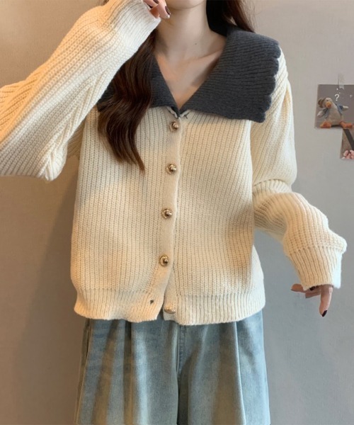 Miniministore(ミニミニストア)の「ニットカーディガン レディース 大きめ襟(ニット/セーター・レディース・スモークピンク/ダークグレー/ラベンダー/アイボリー・FREE)」の5枚目の写真