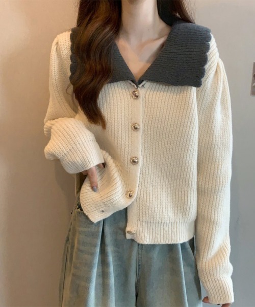 Miniministore(ミニミニストア)の「ニットカーディガン レディース 大きめ襟(ニット/セーター・レディース・スモークピンク/ダークグレー/ラベンダー/アイボリー・FREE)」の6枚目の写真