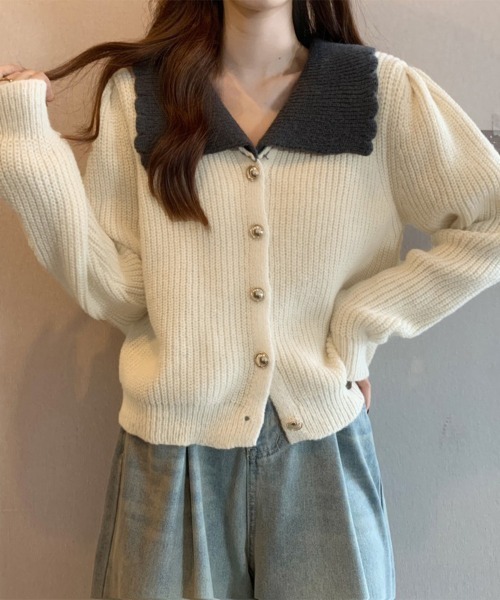 Miniministore(ミニミニストア)の「ニットカーディガン レディース 大きめ襟(ニット/セーター・レディース・スモークピンク/ダークグレー/ラベンダー/アイボリー・FREE)」の7枚目の写真