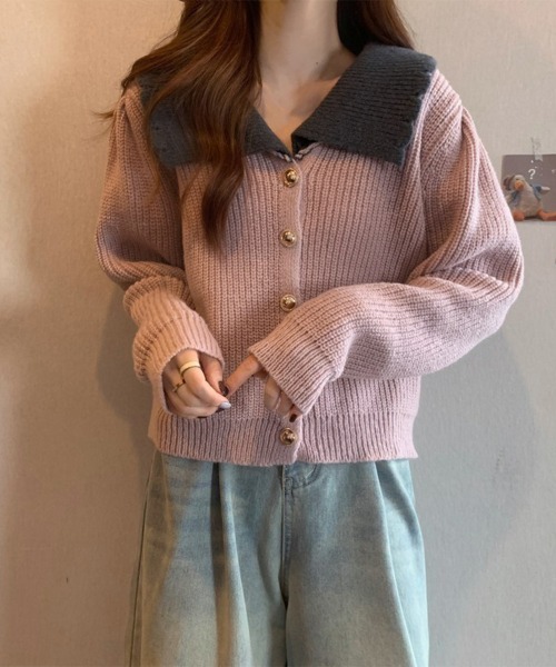Miniministore(ミニミニストア)の「ニットカーディガン レディース 大きめ襟(ニット/セーター・レディース・スモークピンク/ダークグレー/ラベンダー/アイボリー・FREE)」の8枚目の写真