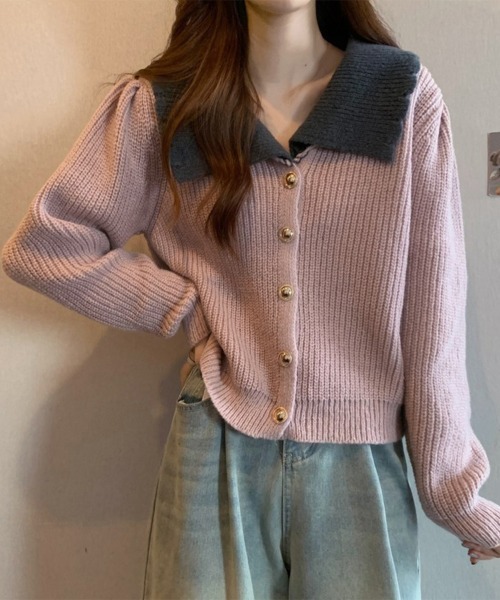 Miniministore(ミニミニストア)の「ニットカーディガン レディース 大きめ襟(ニット/セーター・レディース・スモークピンク/ダークグレー/ラベンダー/アイボリー・FREE)」の9枚目の写真