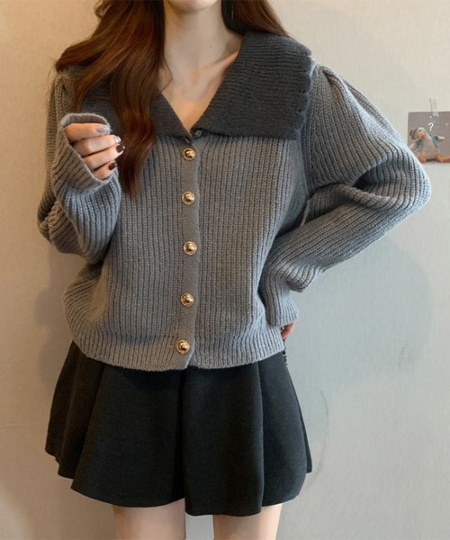 Miniministore(ミニミニストア)の「ニットカーディガン レディース 大きめ襟(ニット/セーター・レディース・スモークピンク/ダークグレー/ラベンダー/アイボリー・FREE)」の11枚目の写真