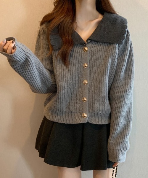 セール】ニットカーディガン レディース 大きめ襟（ニット/セーター
