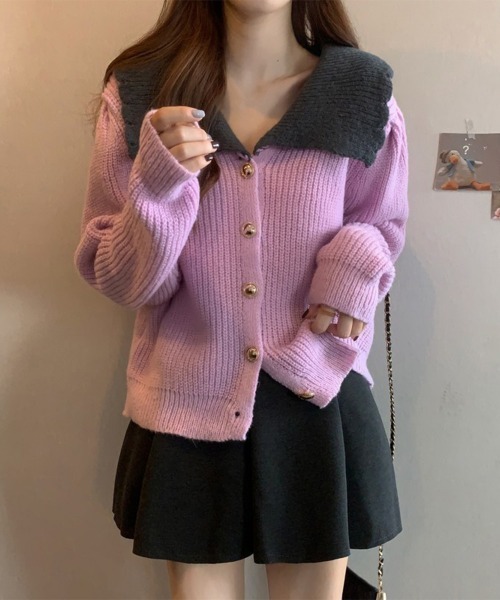 Miniministore(ミニミニストア)の「ニットカーディガン レディース 大きめ襟(ニット/セーター・レディース・スモークピンク/ダークグレー/ラベンダー/アイボリー・FREE)」の14枚目の写真