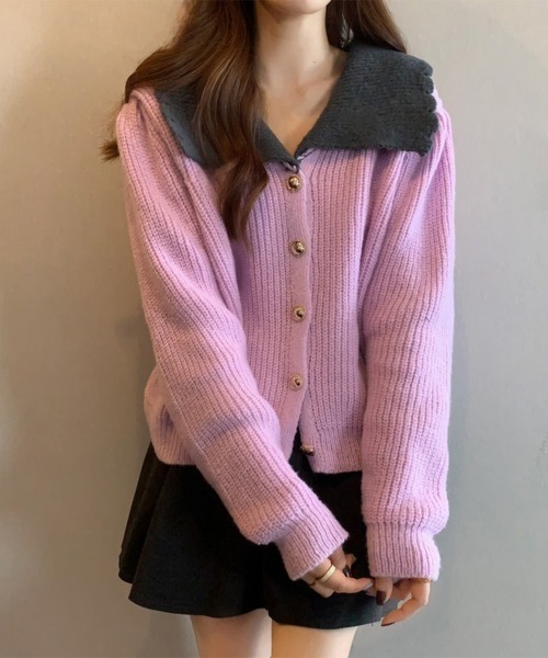 Miniministore(ミニミニストア)の「ニットカーディガン レディース 大きめ襟(ニット/セーター・レディース・スモークピンク/ダークグレー/ラベンダー/アイボリー・FREE)」の15枚目の写真