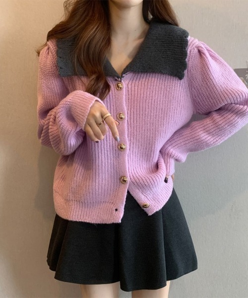 Miniministore(ミニミニストア)の「ニットカーディガン レディース 大きめ襟(ニット/セーター・レディース・スモークピンク/ダークグレー/ラベンダー/アイボリー・FREE)」の16枚目の写真