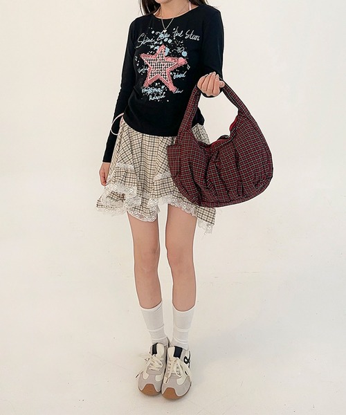 HOOK(フック)の「HOOK for girls チェック柄 キルティング ミニショルダー バッグ(ハンドバッグ・レディース・カーキ/レッド/その他1・FREE)」の8枚目の写真