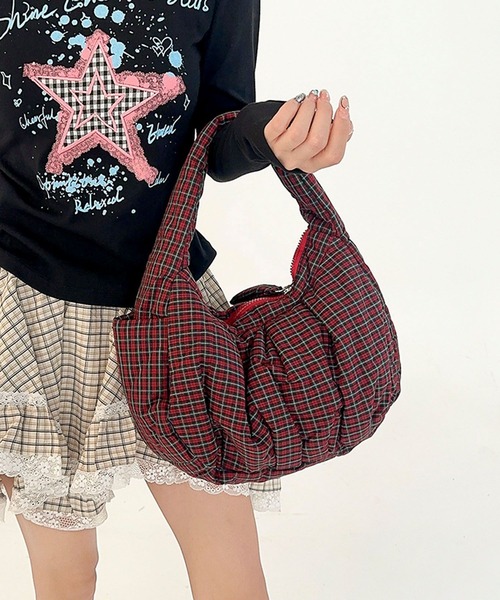 HOOK(フック)の「HOOK for girls チェック柄 キルティング ミニショルダー バッグ(ハンドバッグ・レディース・カーキ/レッド/その他1・FREE)」の14枚目の写真