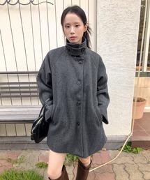 UNE MANSION | 【ハイネック＆襟ありを楽しめる2way仕様】インナーキルティングペディンハイネックハーフコートアウター(ステンカラーコート)