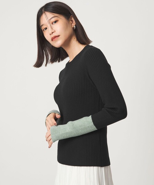 【新品未使用】yori バイカラークルーネックニット グレー 36 新品未使用】yori バイカラークルーネックニット グレー 36