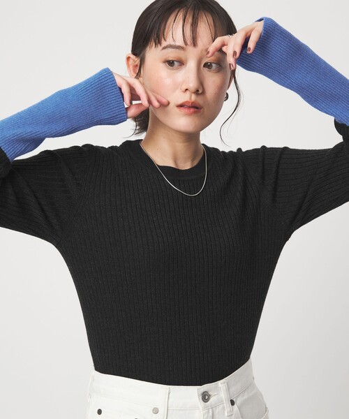WEB限定】＜at ease＞バイカラー クルーネック プルオーバー ニット