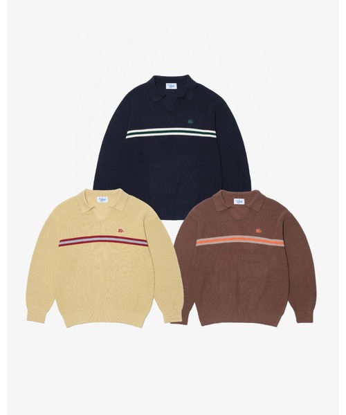 KEBOZ（ケボズ）の「COTTON KNIT SKIPPER SHIRT（ニット/セーター・メンズ・ブラウン/ネイビー/ライトイエロー・M/L/XL）」の7枚目の写真