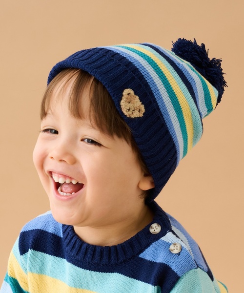 sense of wonder（センスオブワンダー）の「マルチボーダーニット帽（ニットキャップ/ビーニー・キッズ・ブルーグリーン/レッド/ホワイト系・S(48-52cm)/52-56cm）」の3枚目の写真