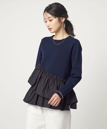 green label relaxing（グリーンレーベルリラクシング）の「タフタ ドッキング ペプラム プルオーバー ニット ウォッシャブル（ニット/セーター）」