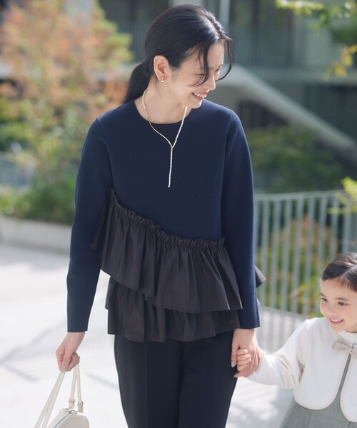 セール】タフタ ドッキング ペプラム プルオーバー ニット