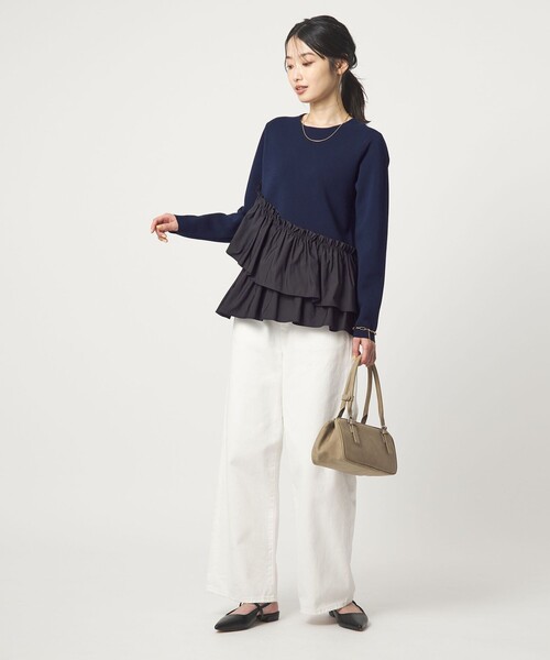 セール】タフタ ドッキング ペプラム プルオーバー ニット