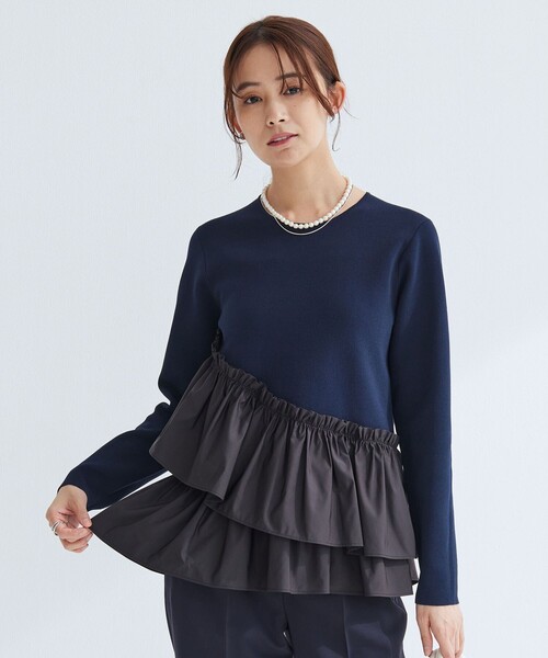 green label relaxing（グリーンレーベルリラクシング）の「タフタ ドッキング ペプラム プルオーバー ニット ウォッシャブル（ニット/セーター・レディース・グレー/ネイビー/ホワイト・FREE）」の17枚目の写真