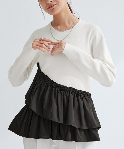 セール】タフタ ドッキング ペプラム プルオーバー ニット