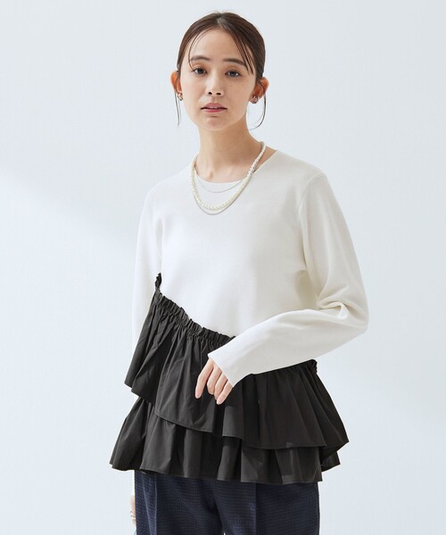 セール】タフタ ドッキング ペプラム プルオーバー ニット