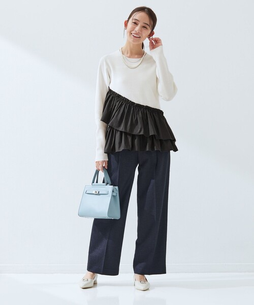 セール】タフタ ドッキング ペプラム プルオーバー ニット