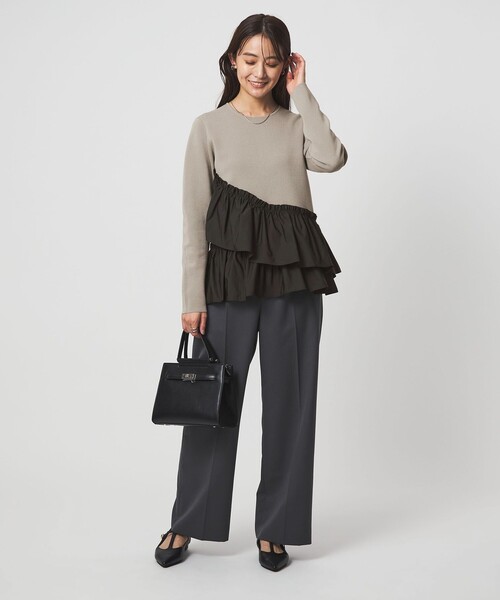 セール】タフタ ドッキング ペプラム プルオーバー ニット